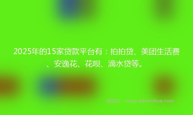 2025年的15家贷款平台有：拍拍贷、美团生活费、安逸花、花呗、滴水贷等。