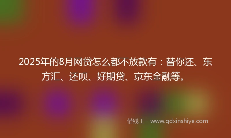 2025年的8月网贷怎么都不放款有：替你还、东方汇、还呗、好期贷、京东金融等。