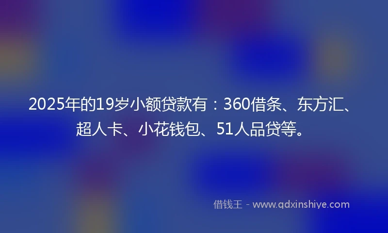 2025年的19岁小额贷款有：360借条、东方汇、超人卡、小花钱包、51人品贷等。