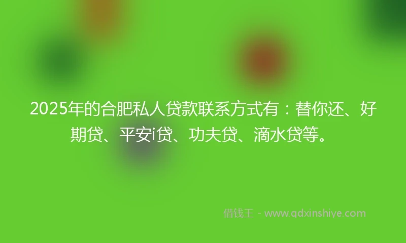 2025年的合肥私人贷款联系方式有：替你还、好期贷、平安i贷、功夫贷、滴水贷等。