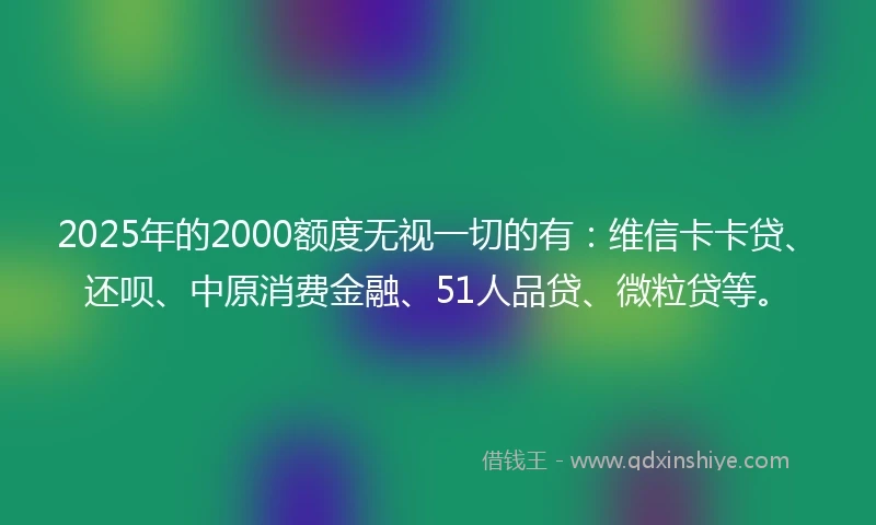 2025年的2000额度无视一切的有：维信卡卡贷、还呗、中原消费金融、51人品贷、微粒贷等。