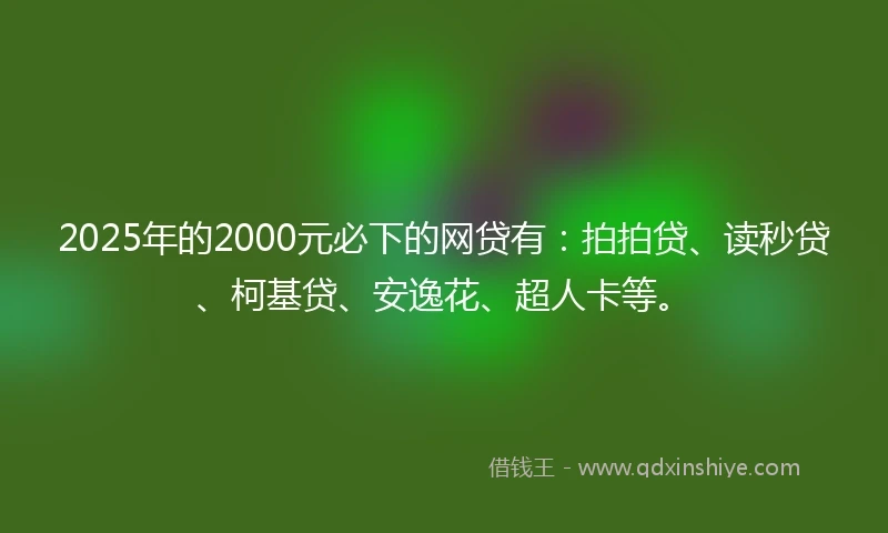2025年的2000元必下的网贷有：拍拍贷、读秒贷、柯基贷、安逸花、超人卡等。