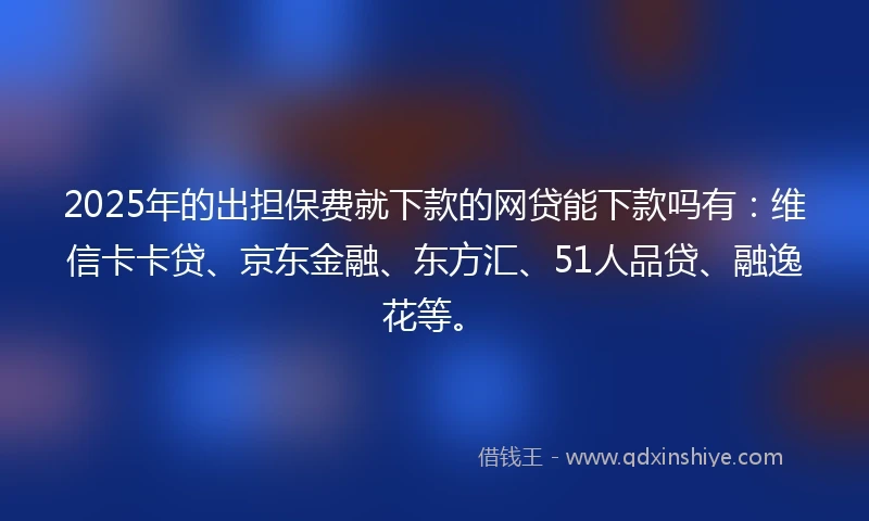 2025年的出担保费就下款的网贷能下款吗有：维信卡卡贷、京东金融、东方汇、51人品贷、融逸花等。