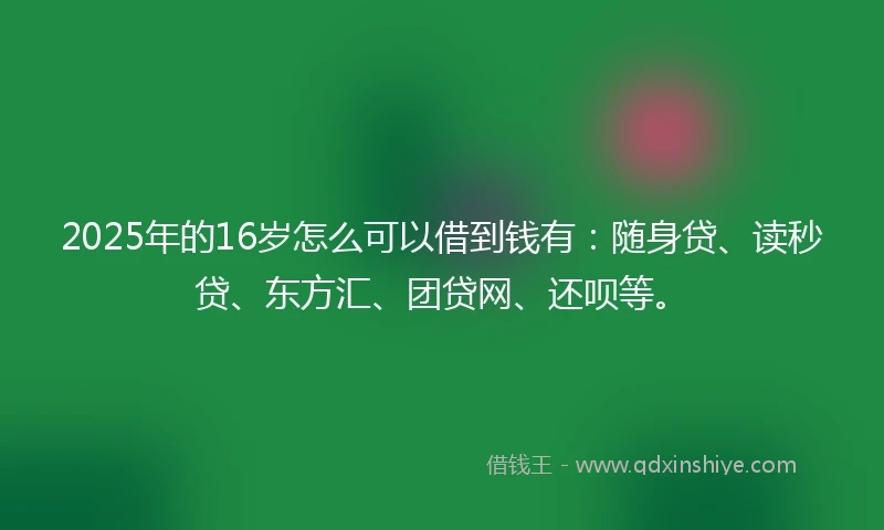 2025年的16岁怎么可以借到钱有：随身贷、读秒贷、东方汇、团贷网、还呗等。