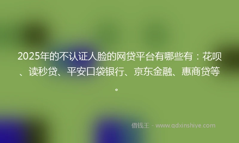 2025年的不认证人脸的网贷平台有哪些有：花呗、读秒贷、平安口袋银行、京东金融、惠商贷等。