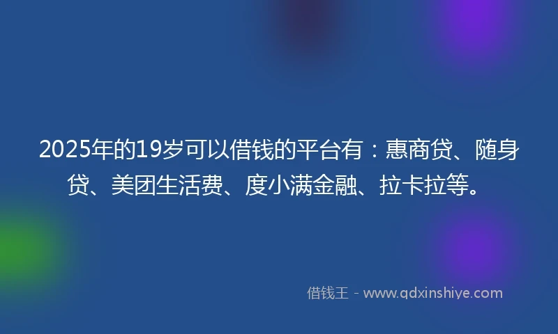2025年的19岁可以借钱的平台有：惠商贷、随身贷、美团生活费、度小满金融、拉卡拉等。