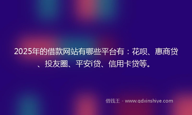 2025年的借款网站有哪些平台有：花呗、惠商贷、投友圈、平安i贷、信用卡贷等。