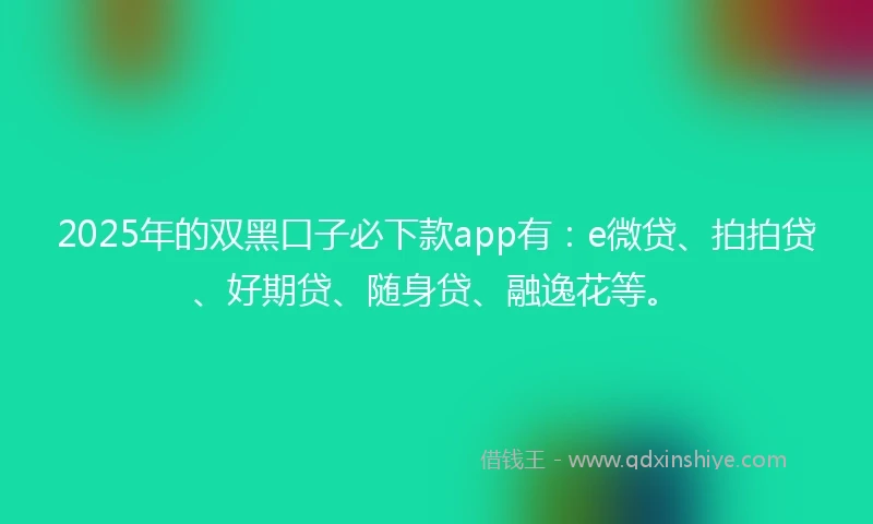 2025年的双黑口子必下款app有：e微贷、拍拍贷、好期贷、随身贷、融逸花等。