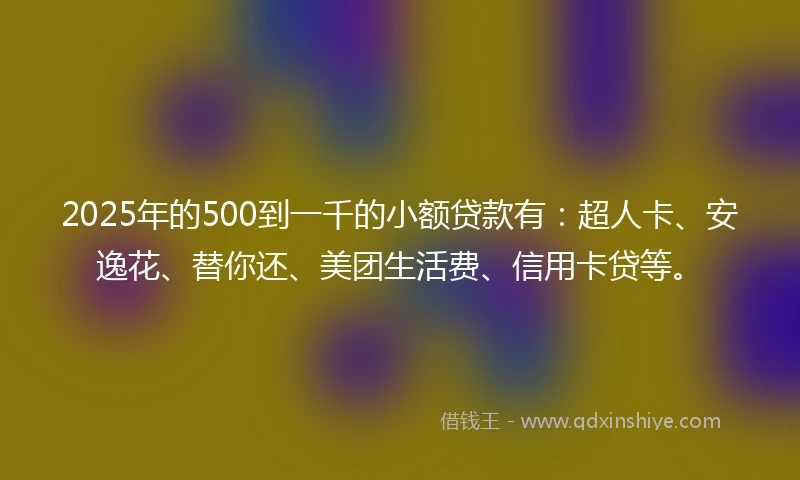 2025年的500到一千的小额贷款有：超人卡、安逸花、替你还、美团生活费、信用卡贷等。