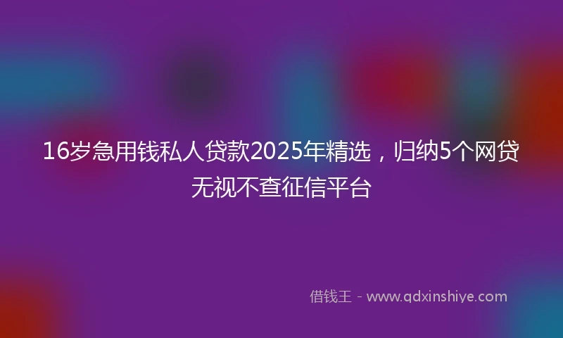 16岁急用钱私人贷款2025年精选，归纳5个网贷无视不查征信平台
