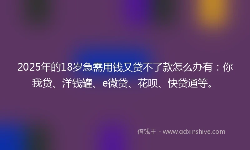 2025年的18岁急需用钱又贷不了款怎么办有：你我贷、洋钱罐、e微贷、花呗、快贷通等。