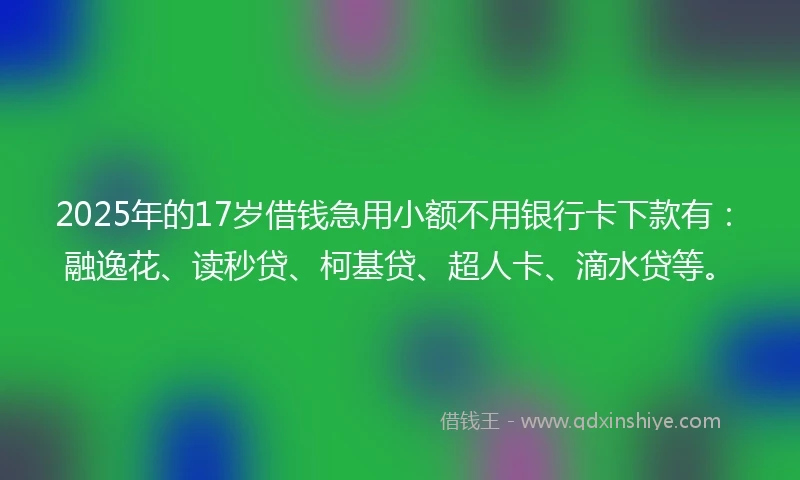 2025年的17岁借钱急用小额不用银行卡下款有：融逸花、读秒贷、柯基贷、超人卡、滴水贷等。