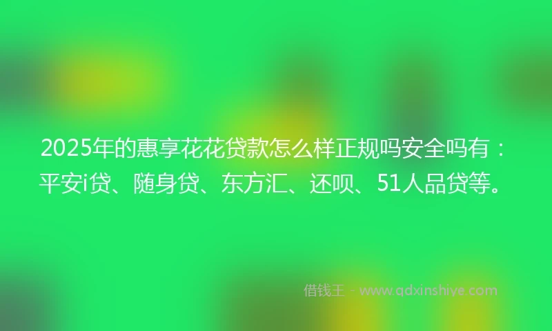 2025年的惠享花花贷款怎么样正规吗安全吗有：平安i贷、随身贷、东方汇、还呗、51人品贷等。