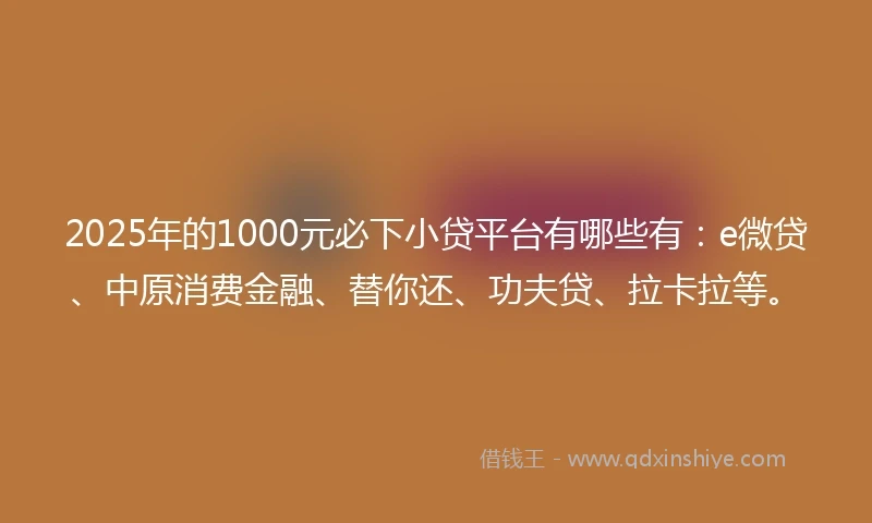 2025年的1000元必下小贷平台有哪些有：e微贷、中原消费金融、替你还、功夫贷、拉卡拉等。