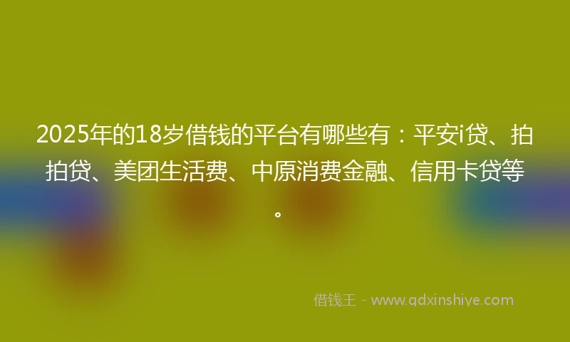 2025年的18岁借钱的平台有哪些有：平安i贷、拍拍贷、美团生活费、中原消费金融、信用卡贷等。