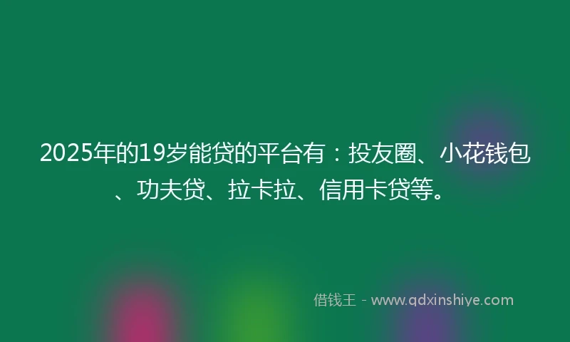 2025年的19岁能贷的平台有：投友圈、小花钱包、功夫贷、拉卡拉、信用卡贷等。