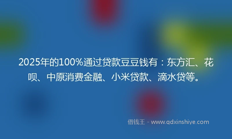 2025年的100%通过贷款豆豆钱有：东方汇、花呗、中原消费金融、小米贷款、滴水贷等。