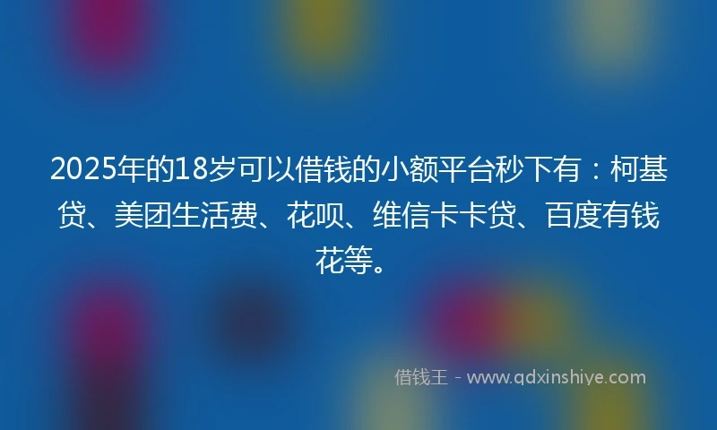 2025年的18岁可以借钱的小额平台秒下有：柯基贷、美团生活费、花呗、维信卡卡贷、百度有钱花等。