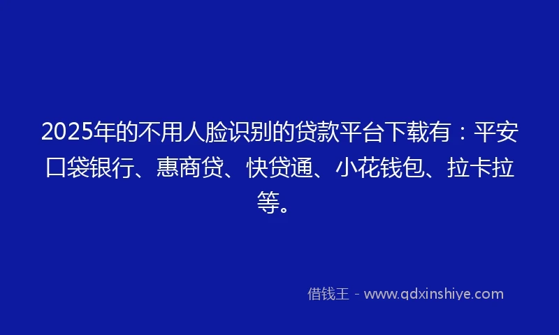 2025年的不用人脸识别的贷款平台下载有：平安口袋银行、惠商贷、快贷通、小花钱包、拉卡拉等。
