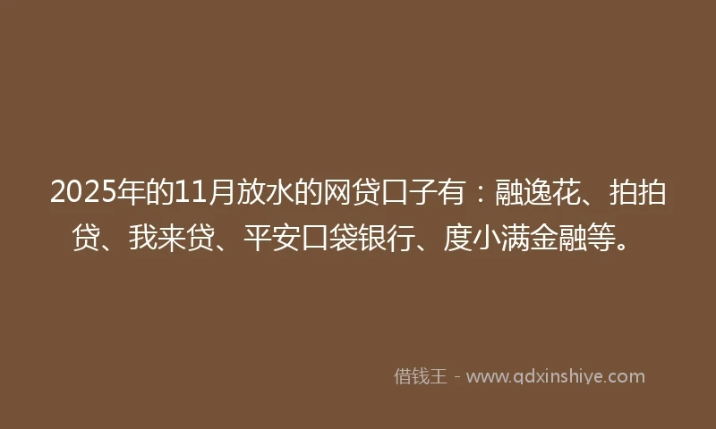 2025年的11月放水的网贷口子有：融逸花、拍拍贷、我来贷、平安口袋银行、度小满金融等。