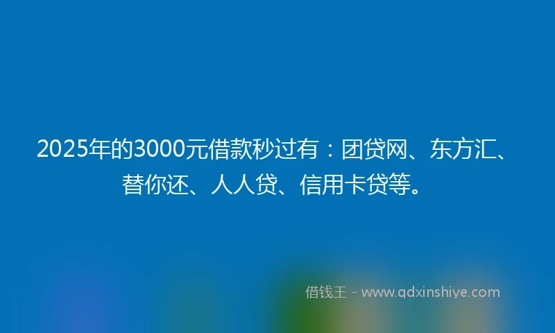 2025年的3000元借款秒过有：团贷网、东方汇、替你还、人人贷、信用卡贷等。