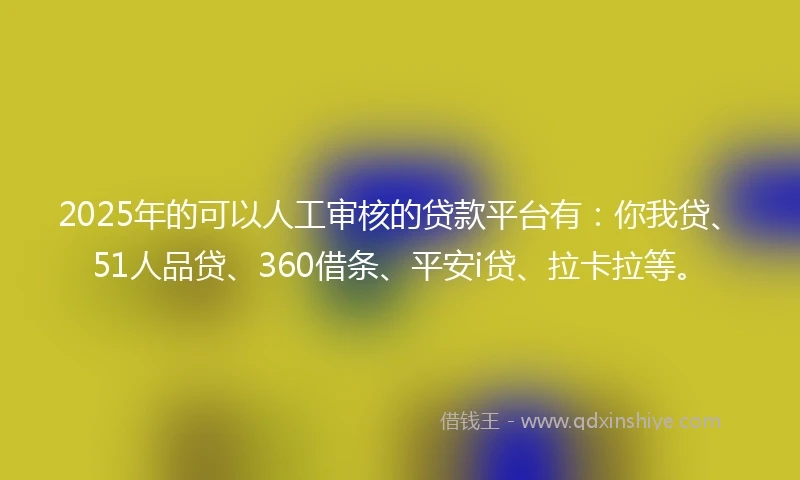 2025年的可以人工审核的贷款平台有：你我贷、51人品贷、360借条、平安i贷、拉卡拉等。