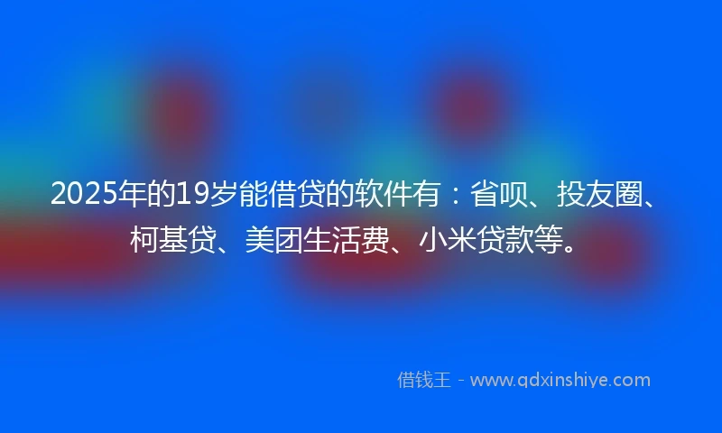 2025年的19岁能借贷的软件有：省呗、投友圈、柯基贷、美团生活费、小米贷款等。