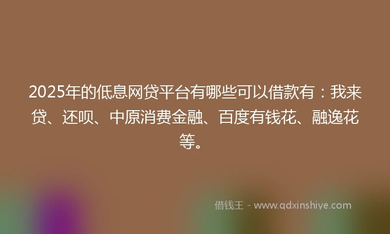 2025年的低息网贷平台有哪些可以借款有：我来贷、还呗、中原消费金融、百度有钱花、融逸花等。
