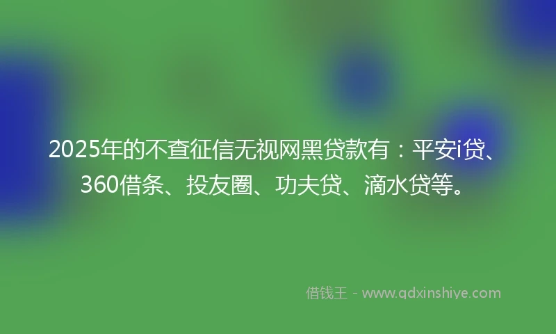 2025年的不查征信无视网黑贷款有：平安i贷、360借条、投友圈、功夫贷、滴水贷等。