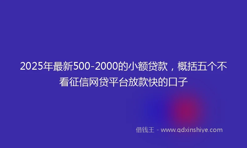 2025年最新500-2000的小额贷款，概括五个不看征信网贷平台放款快的口子