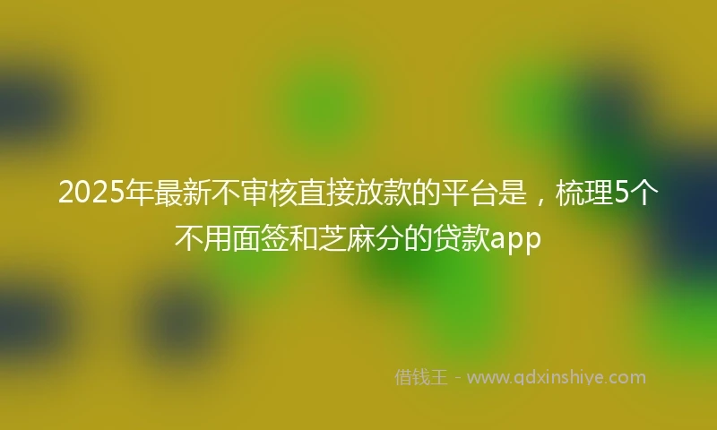 2025年最新不审核直接放款的平台是，梳理5个不用面签和芝麻分的贷款app