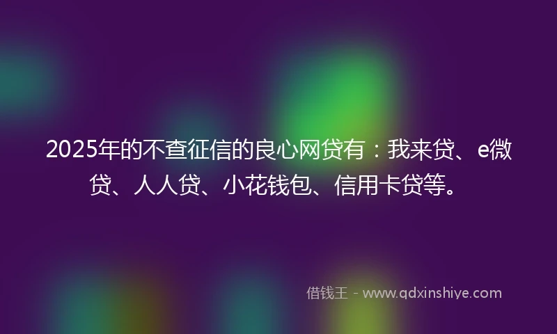 2025年的不查征信的良心网贷有：我来贷、e微贷、人人贷、小花钱包、信用卡贷等。