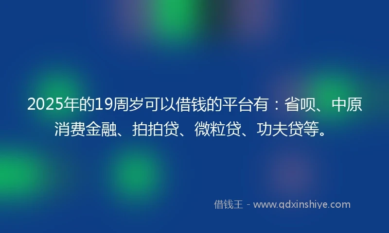 2025年的19周岁可以借钱的平台有：省呗、中原消费金融、拍拍贷、微粒贷、功夫贷等。