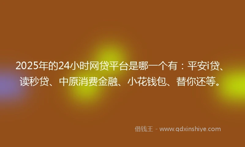 2025年的24小时网贷平台是哪一个有：平安i贷、读秒贷、中原消费金融、小花钱包、替你还等。