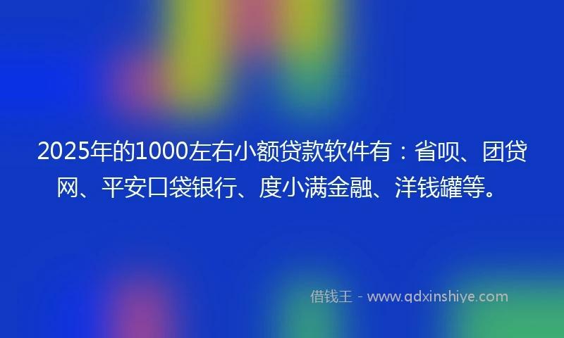 2025年的1000左右小额贷款软件有：省呗、团贷网、平安口袋银行、度小满金融、洋钱罐等。