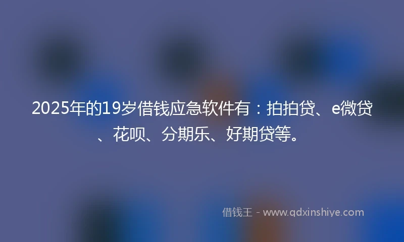 2025年的19岁借钱应急软件有：拍拍贷、e微贷、花呗、分期乐、好期贷等。