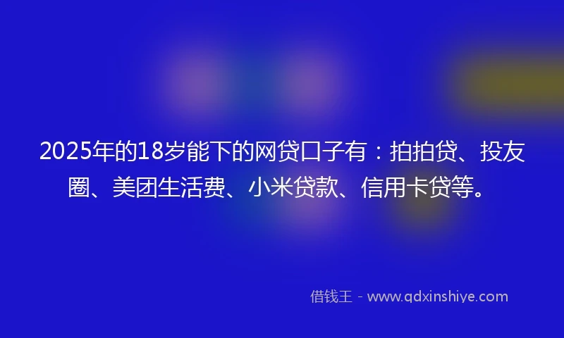 2025年的18岁能下的网贷口子有：拍拍贷、投友圈、美团生活费、小米贷款、信用卡贷等。