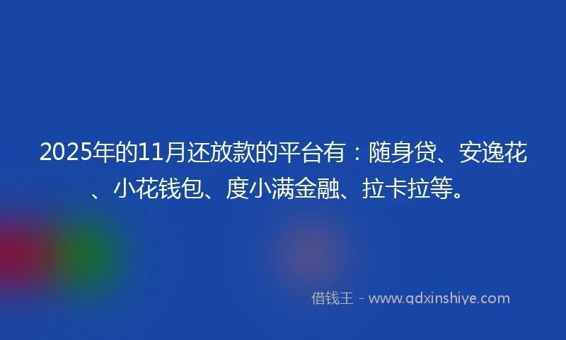 2025年的11月还放款的平台有：随身贷、安逸花、小花钱包、度小满金融、拉卡拉等。