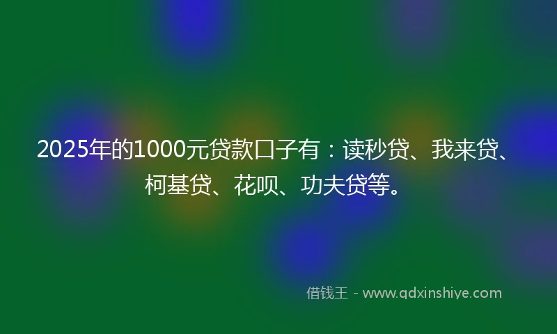 2025年的1000元贷款口子有：读秒贷、我来贷、柯基贷、花呗、功夫贷等。