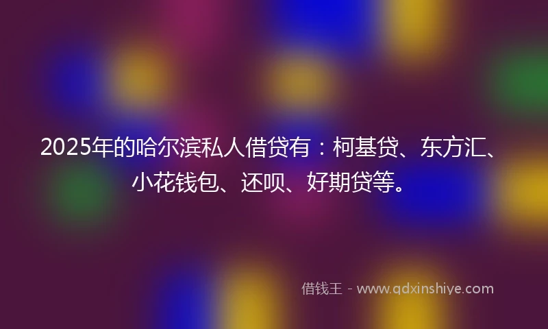 2025年的哈尔滨私人借贷有:柯基贷、东方汇、小花钱包、还呗、好期贷等。