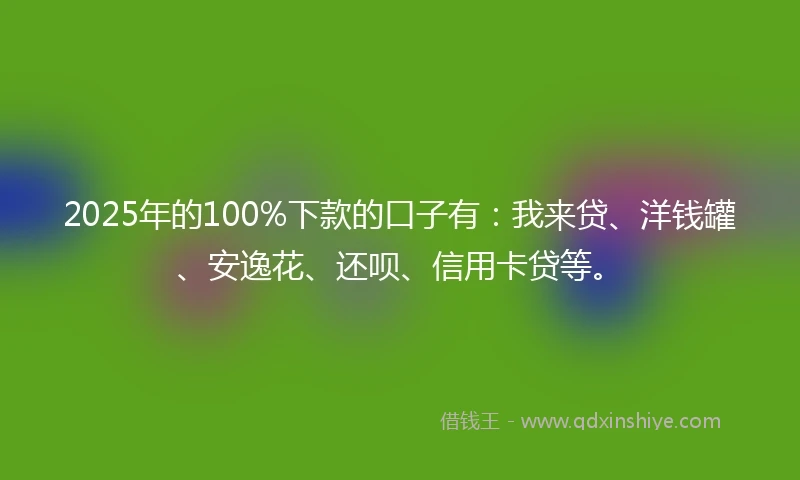 2025年的100%下款的口子有：我来贷、洋钱罐、安逸花、还呗、信用卡贷等。