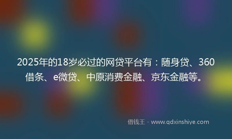 2025年的18岁必过的网贷平台有：随身贷、360借条、e微贷、中原消费金融、京东金融等。