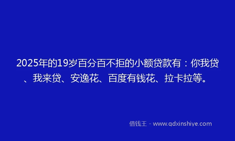 2025年的19岁百分百不拒的小额贷款有：你我贷、我来贷、安逸花、百度有钱花、拉卡拉等。