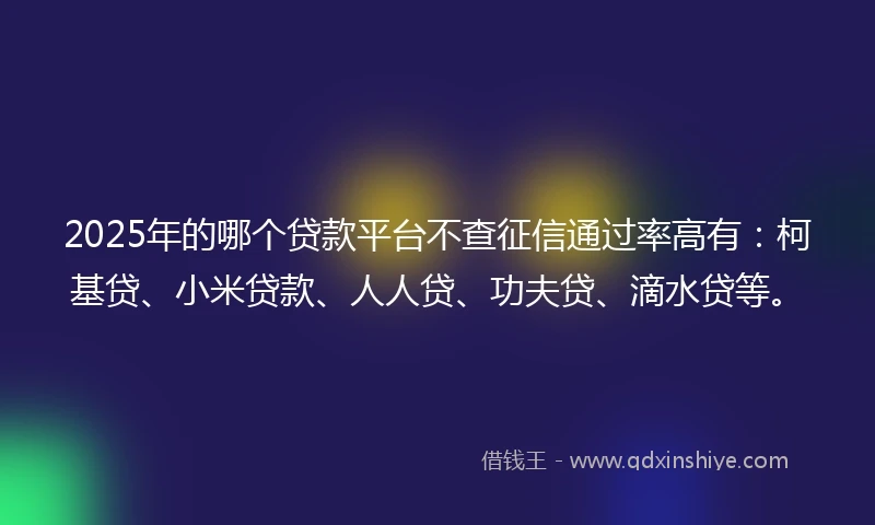 2025年的哪个贷款平台不查征信通过率高有：柯基贷、小米贷款、人人贷、功夫贷、滴水贷等。