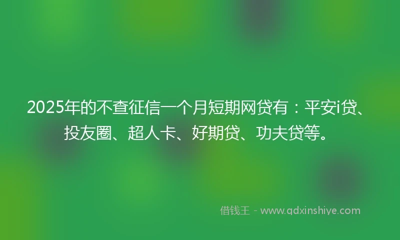 2025年的不查征信一个月短期网贷有：平安i贷、投友圈、超人卡、好期贷、功夫贷等。