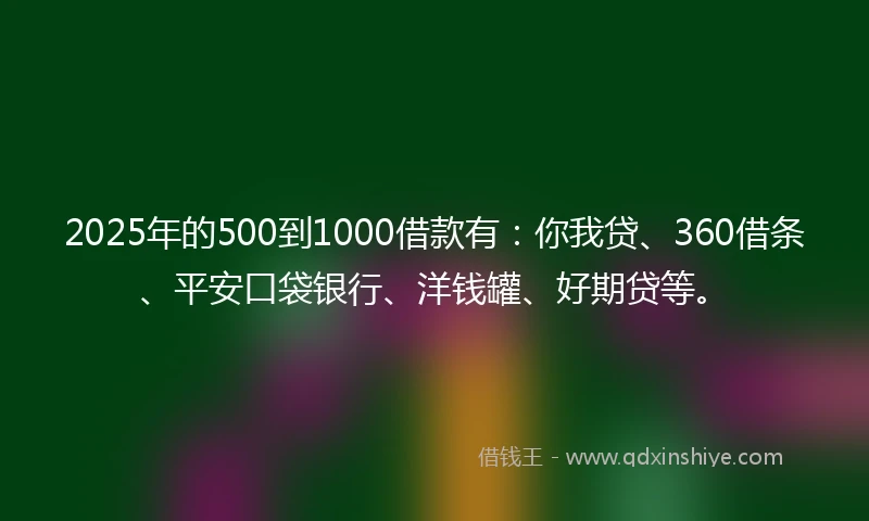 2025年的500到1000借款有：你我贷、360借条、平安口袋银行、洋钱罐、好期贷等。