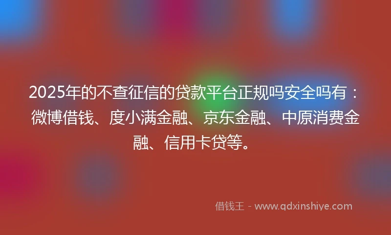 2025年的不查征信的贷款平台正规吗安全吗有：微博借钱、度小满金融、京东金融、中原消费金融、信用卡贷等。