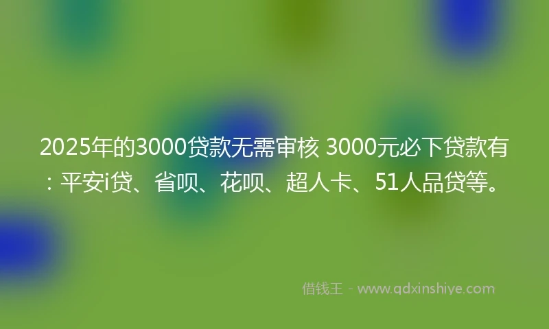 2025年的3000贷款无需审核 3000元必下贷款有：平安i贷、省呗、花呗、超人卡、51人品贷等。