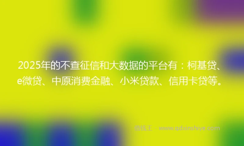 2025年的不查征信和大数据的平台有：柯基贷、e微贷、中原消费金融、小米贷款、信用卡贷等。