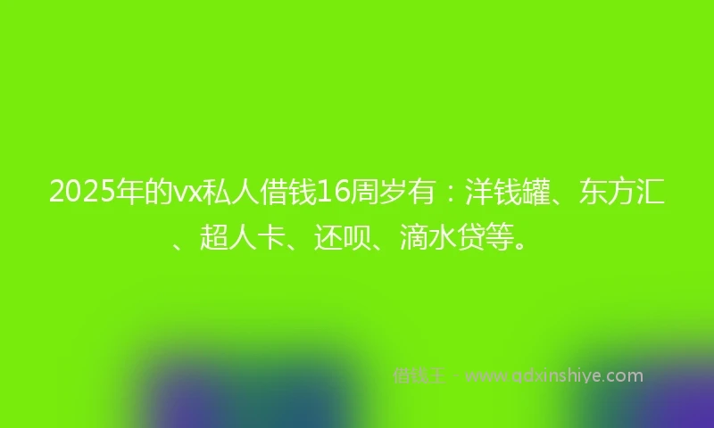 2025年的vx私人借钱16周岁有：洋钱罐、东方汇、超人卡、还呗、滴水贷等。
